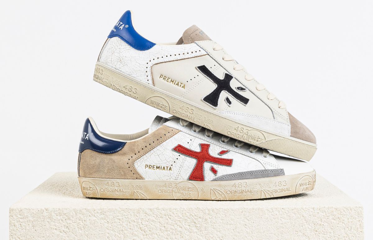 PREMIATA Steven Beis: Scarpe In Pelle Con Suola In Gomma, Stringate, Colore Blu - 3