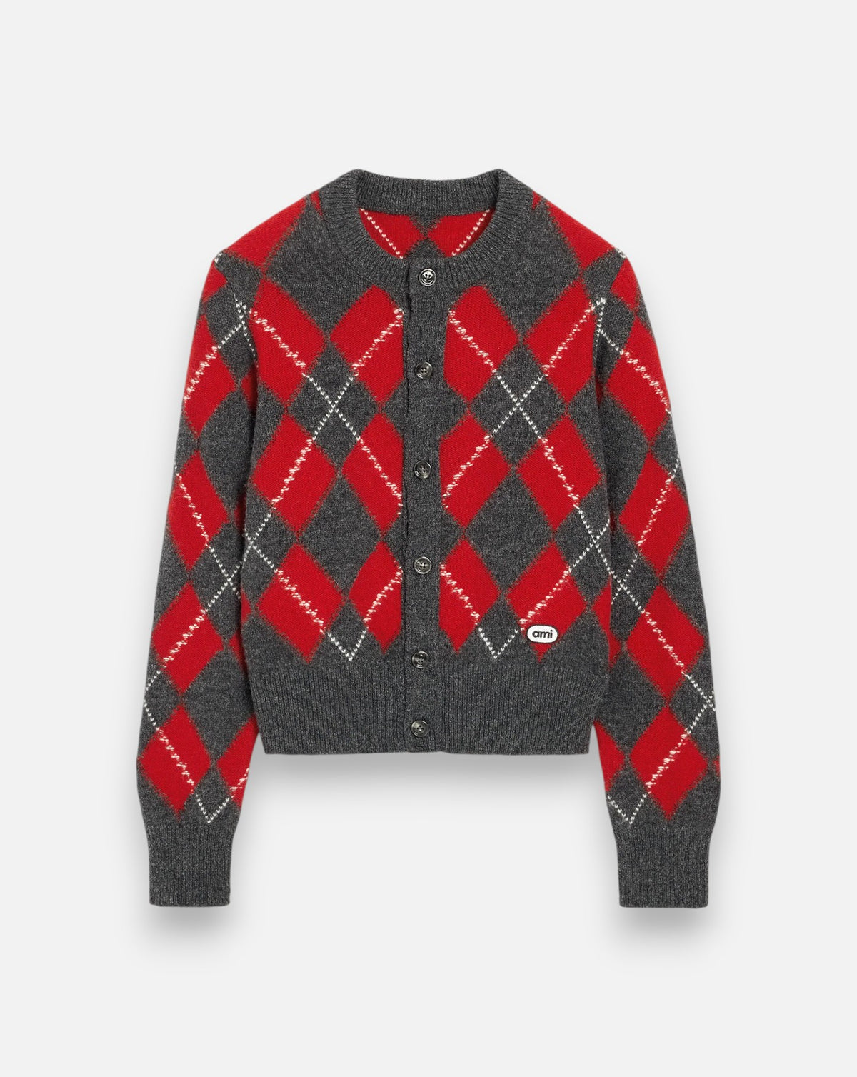 Chaqueta Ami Paris Crewneck Cardigan FKC400KN0202 A353 CARBON GREY/RUBY AMI PARIS