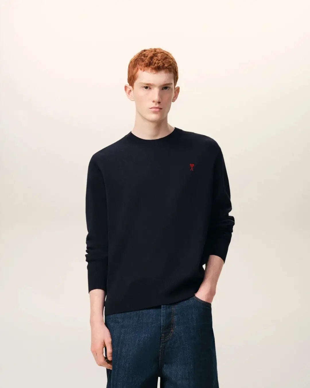Jersey Ami Paris Quota Crewneck Sweater with Ami de Coeur HKS826 001 414 NAVY/RED AMI PARIS