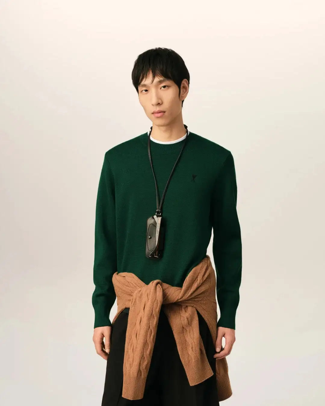 Jersey Ami Paris Quota Crewneck Sweater with Ami de Coeur HKS826 001 A258 BOTTLE GREEN/BLACK AMI PARIS