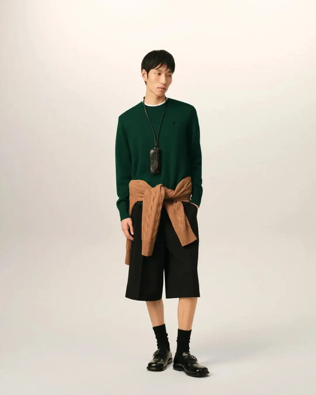 Jersey Ami Paris Quota Crewneck Sweater with Ami de Coeur HKS826 001 A258 BOTTLE GREEN/BLACK AMI PARIS