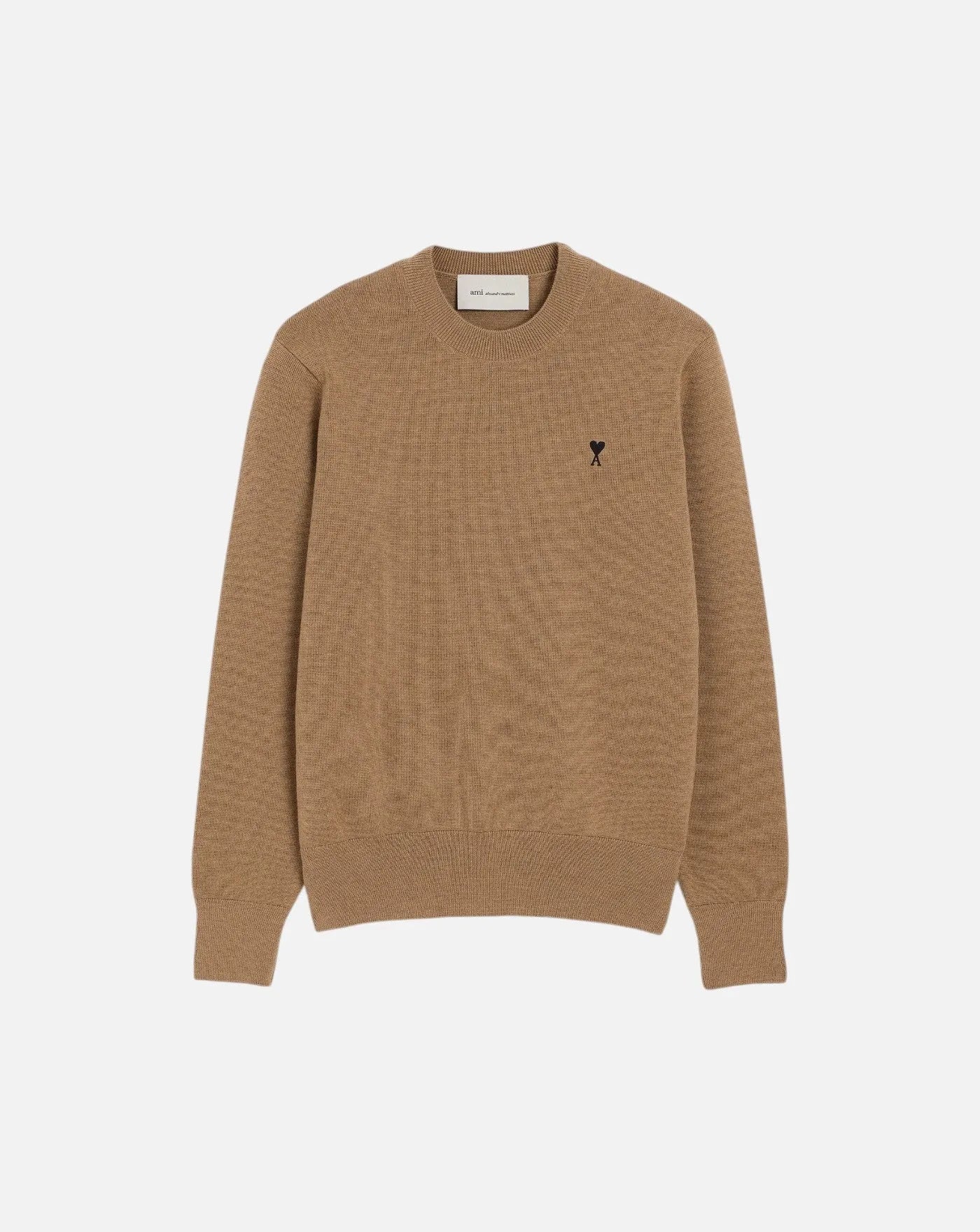 Jersey Ami Paris Quota Crewneck Sweater with Ami de Coeur HKS826 001 A335 HEATHER CAMEL/BLACK AMI PARIS