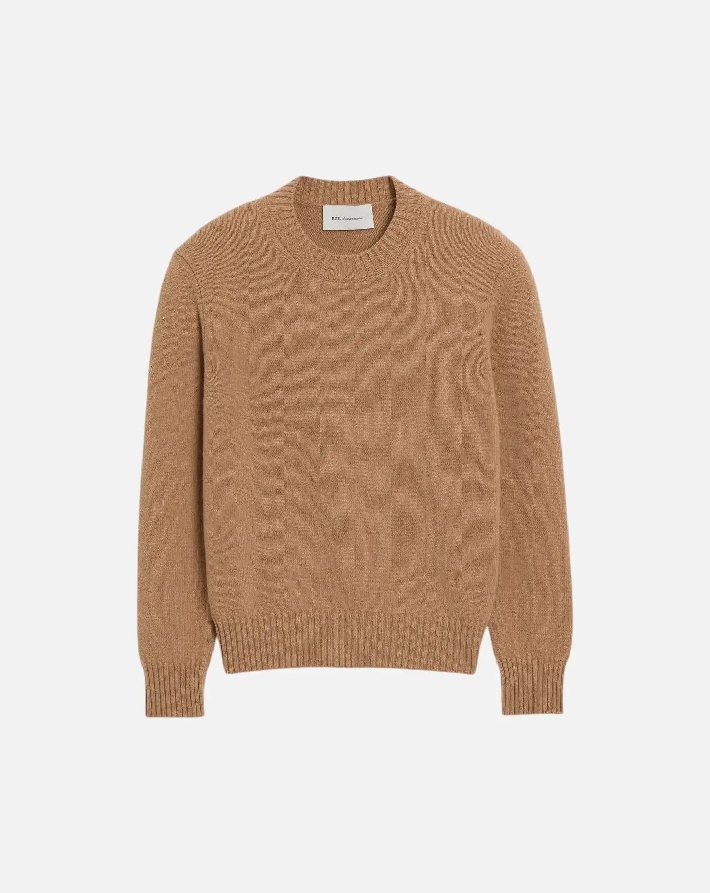 Jersey Ami Paris Crewneck Sweater with Tonal Ami de Coeur HKS832 005 280 CAMEL AMI PARIS