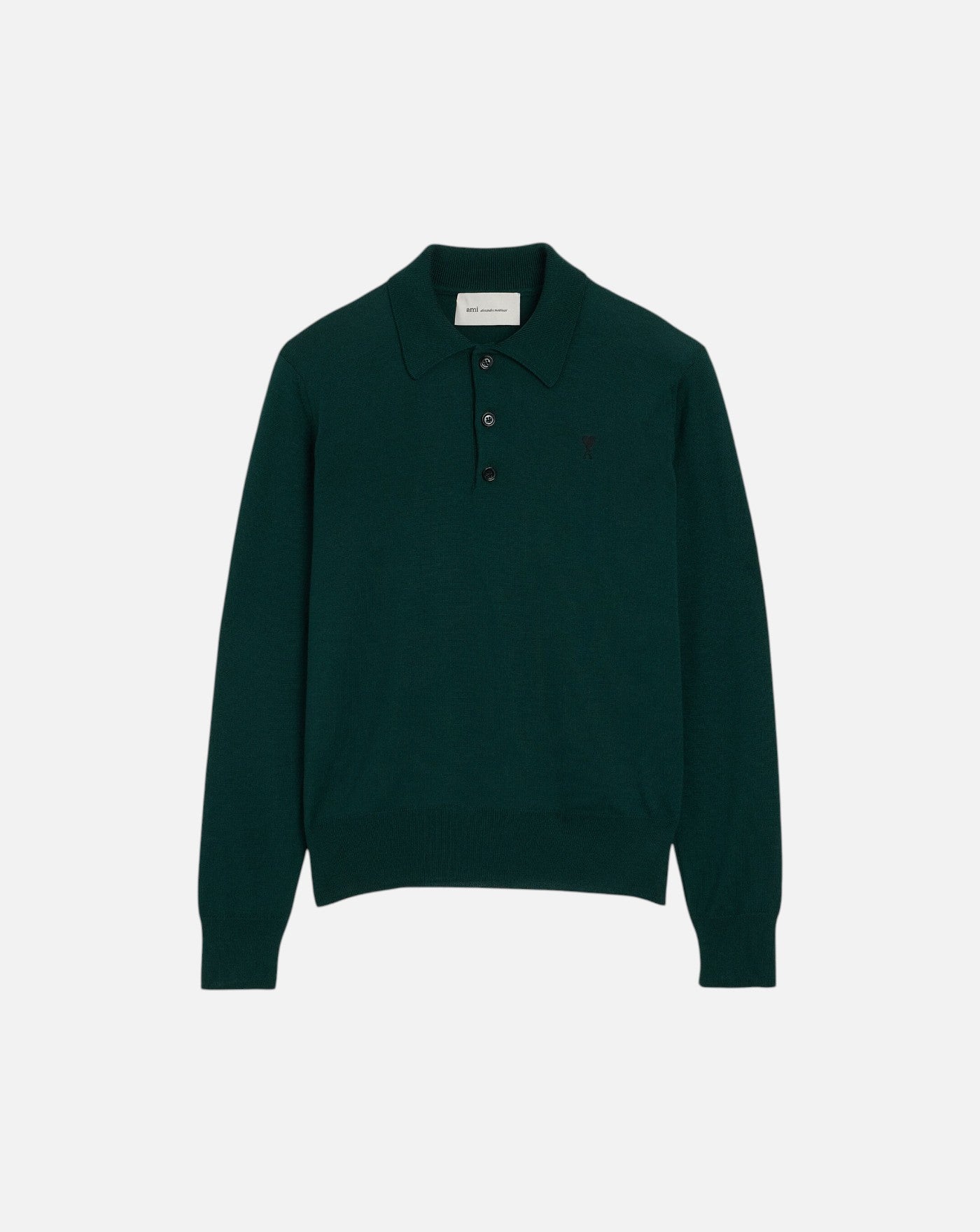 Polo Ami Paris Sweater with Contrasted Ami de Coeur HPL457 KN0197 A258 BOTTLE GREEN/BLACK AMI PARIS