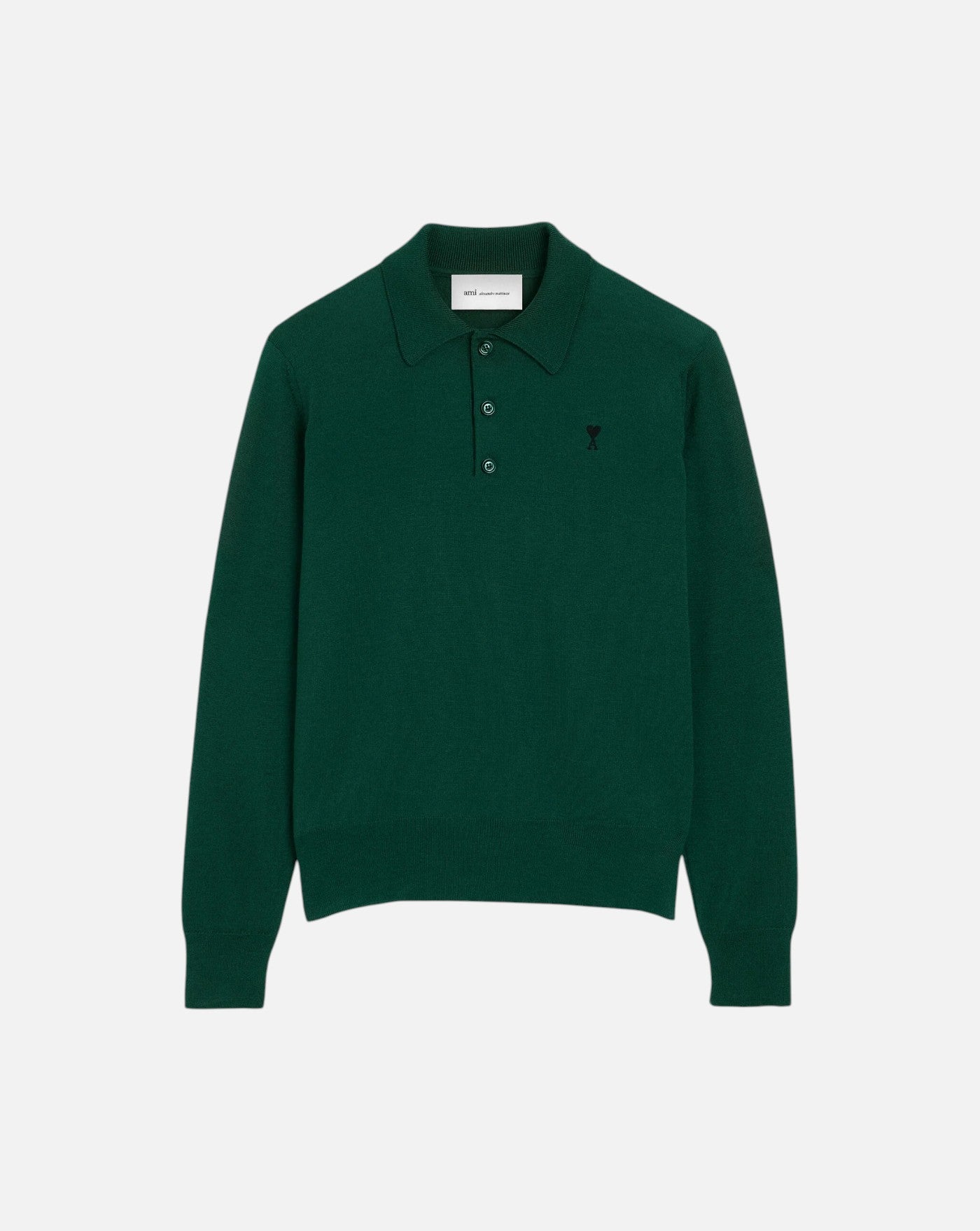 Polo Ami Paris Sweater with Contrasted Ami de Coeur HPL457 KN0197 A258 BOTTLE GREEN/BLACK AMI PARIS
