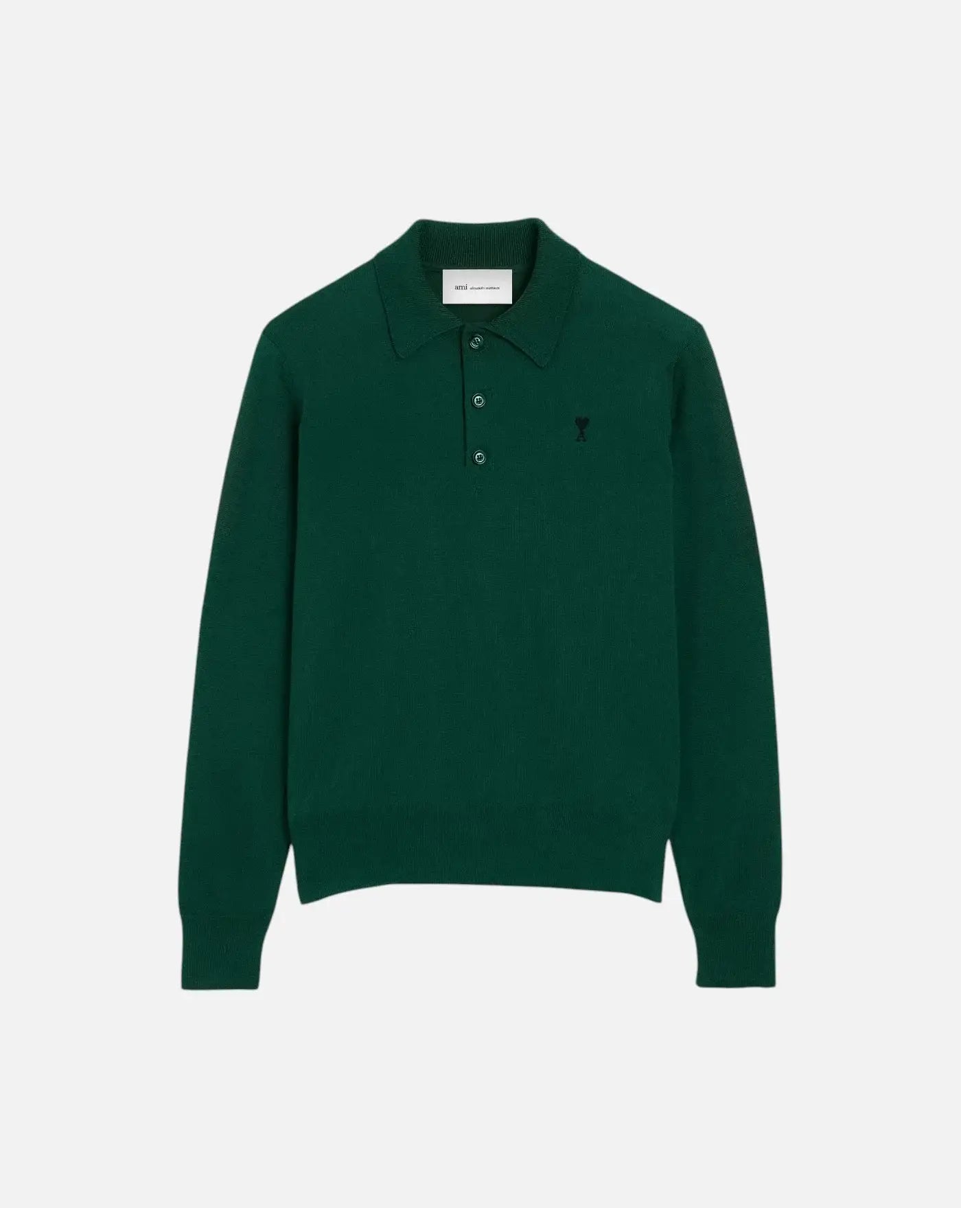Polo Ami Paris Sweater with Contrasted Ami de Coeur HPL457 KN0197 A258 BOTTLE GREEN/BLACK AMI PARIS