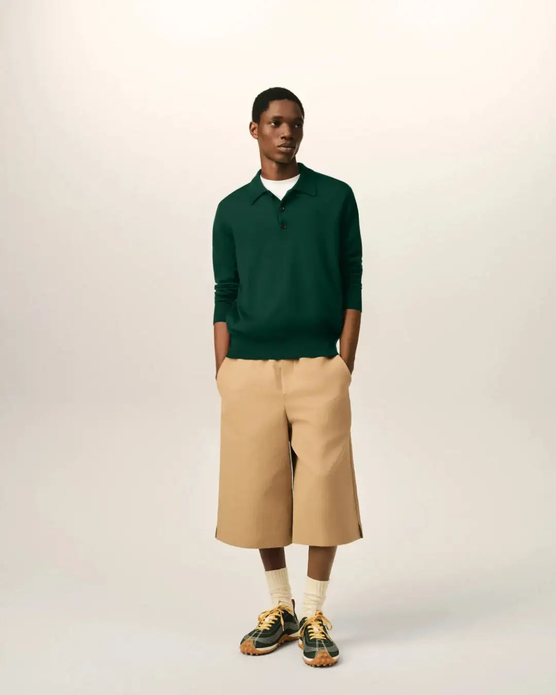 Polo Ami Paris Sweater with Contrasted Ami de Coeur HPL457 KN0197 A258 BOTTLE GREEN/BLACK AMI PARIS