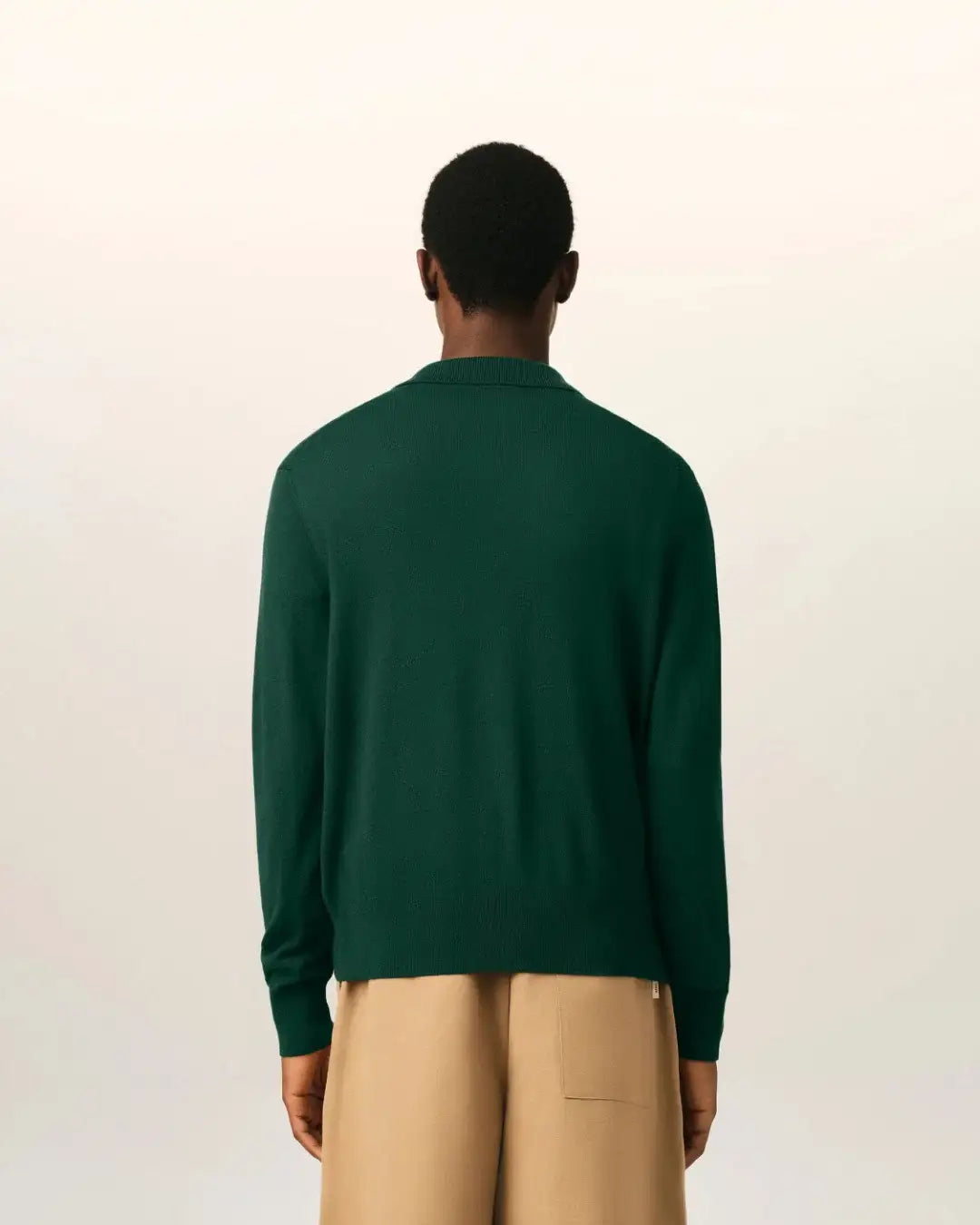 Polo Ami Paris Sweater with Contrasted Ami de Coeur HPL457 KN0197 A258 BOTTLE GREEN/BLACK AMI PARIS