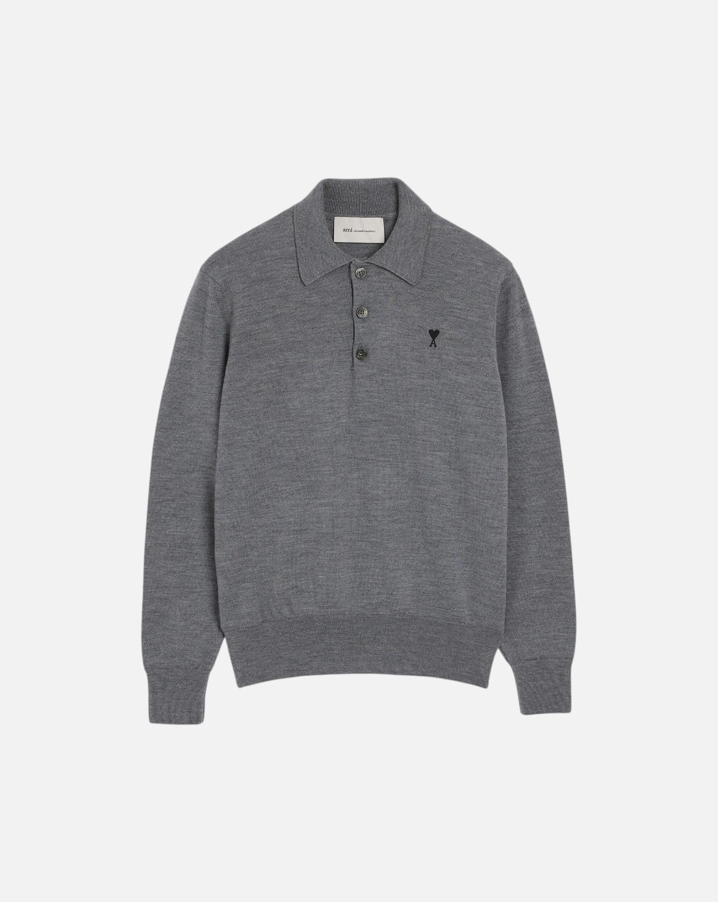 Polo Ami Paris Sweater with Contrasted Ami de Coeur HPL457 KN0197 A336 HEATHER ASH GREY/BLACK AMI PARIS