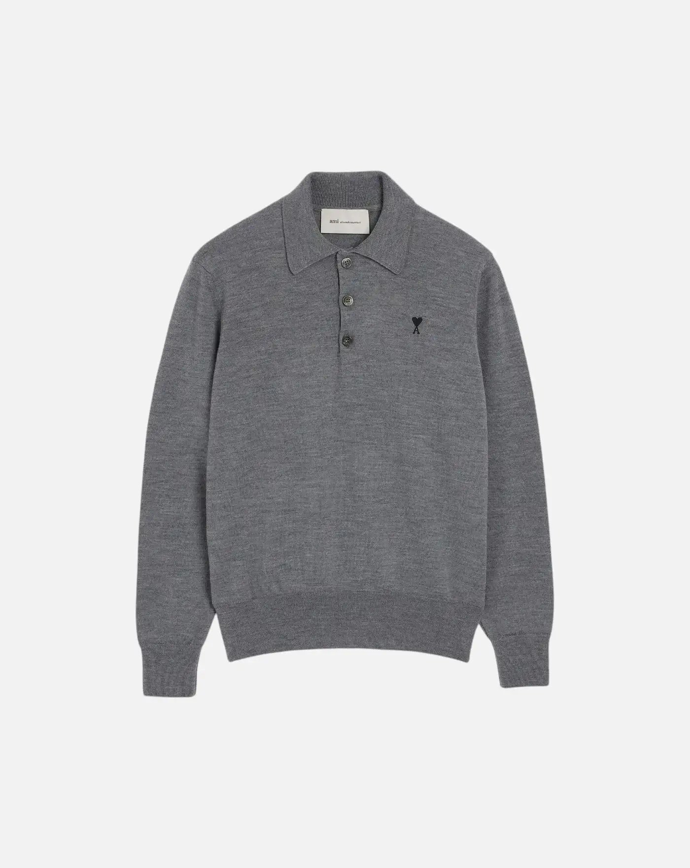 Polo Ami Paris Sweater with Contrasted Ami de Coeur HPL457 KN0197 A336 HEATHER ASH GREY/BLACK AMI PARIS
