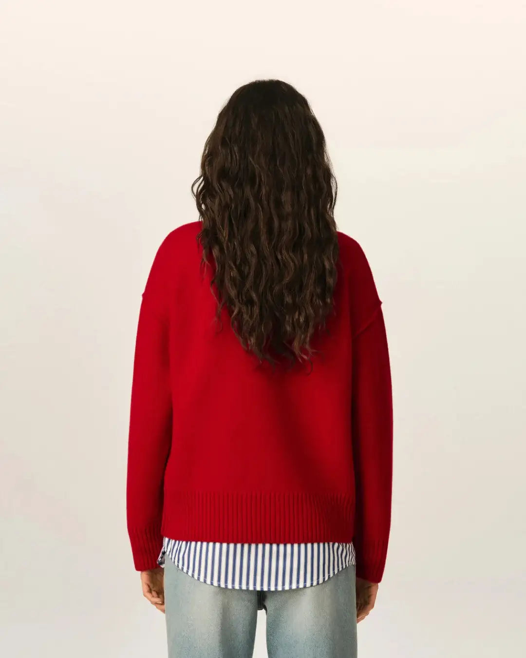 Chaqueta Ami Paris Crewneck Quota Cardigan UKC368018 A252 RUBY RED/BLACK AMI PARIS