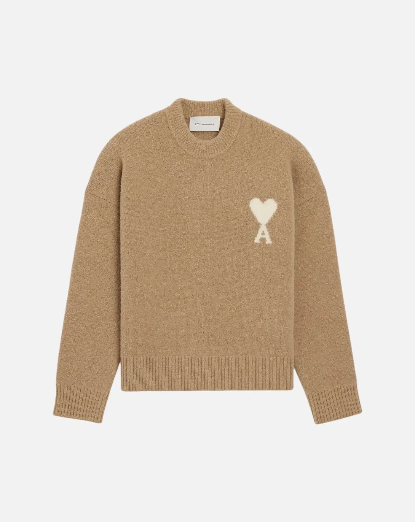Jersey Ami Paris Crewneck Quota Sweater UKS836KN0135W A278 BEIGE MASTIC/OFF WHITE AMI PARIS
