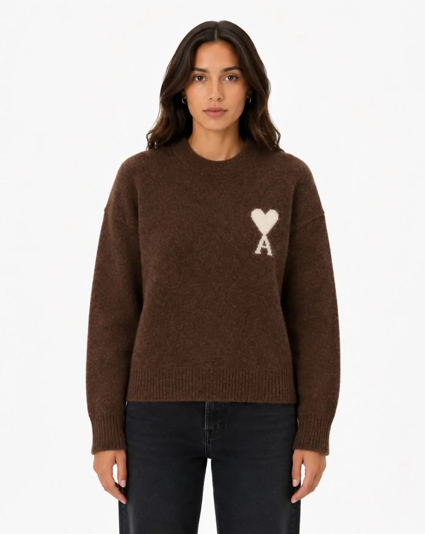 Jersey Ami Paris Crewneck Quota Sweater UKS836KN0135W A362 CHOCOLATE AMI PARIS