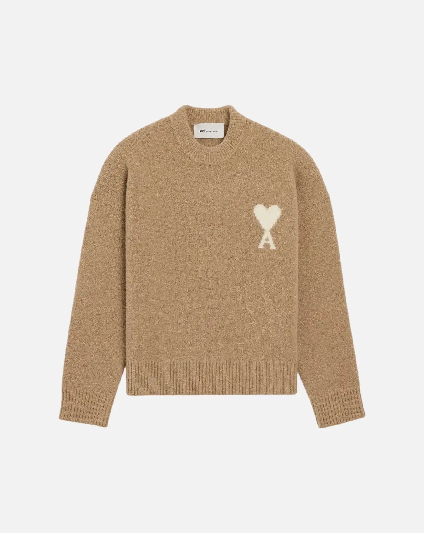 Jersey Ami Paris Quota Crewneck Sweater with Ami de Coeur UKS836 KN0135 A278 BEIGE MASTIC/OFF WHITE AMI PARIS