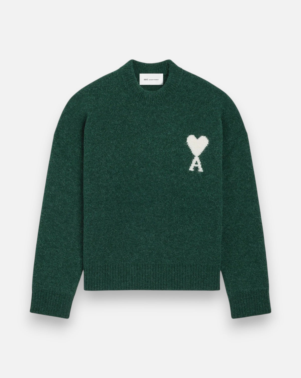 Jersey Ami Paris Quota Crewneck Sweater with Ami de Coeur UKS836 KN0135 A279 BOTTLE GREEN/OFF WHITE AMI PARIS