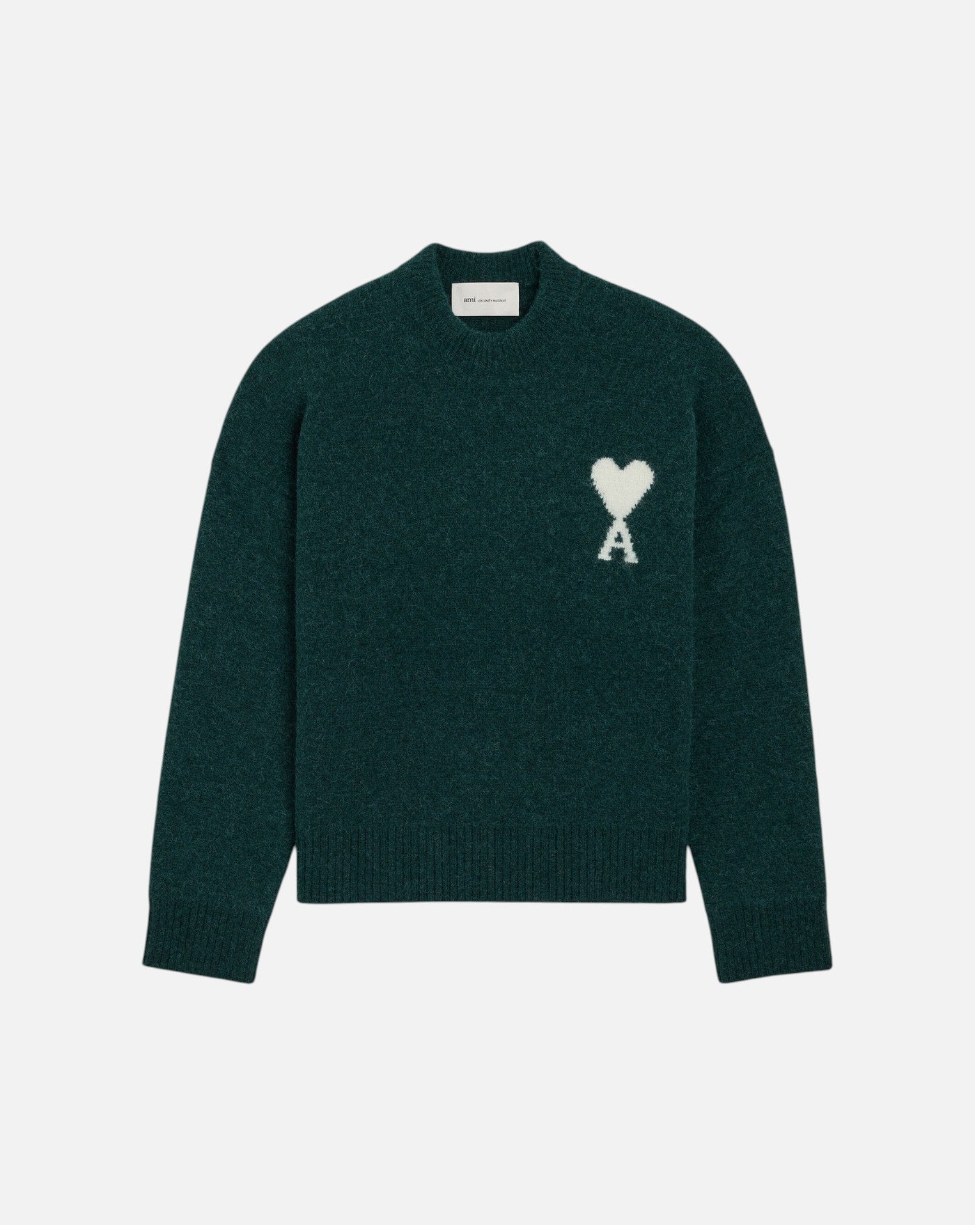 Jersey Ami Paris Quota Crewneck Sweater with Ami de Coeur UKS836 KN0135 A279 BOTTLE GREEN/OFF WHITE AMI PARIS
