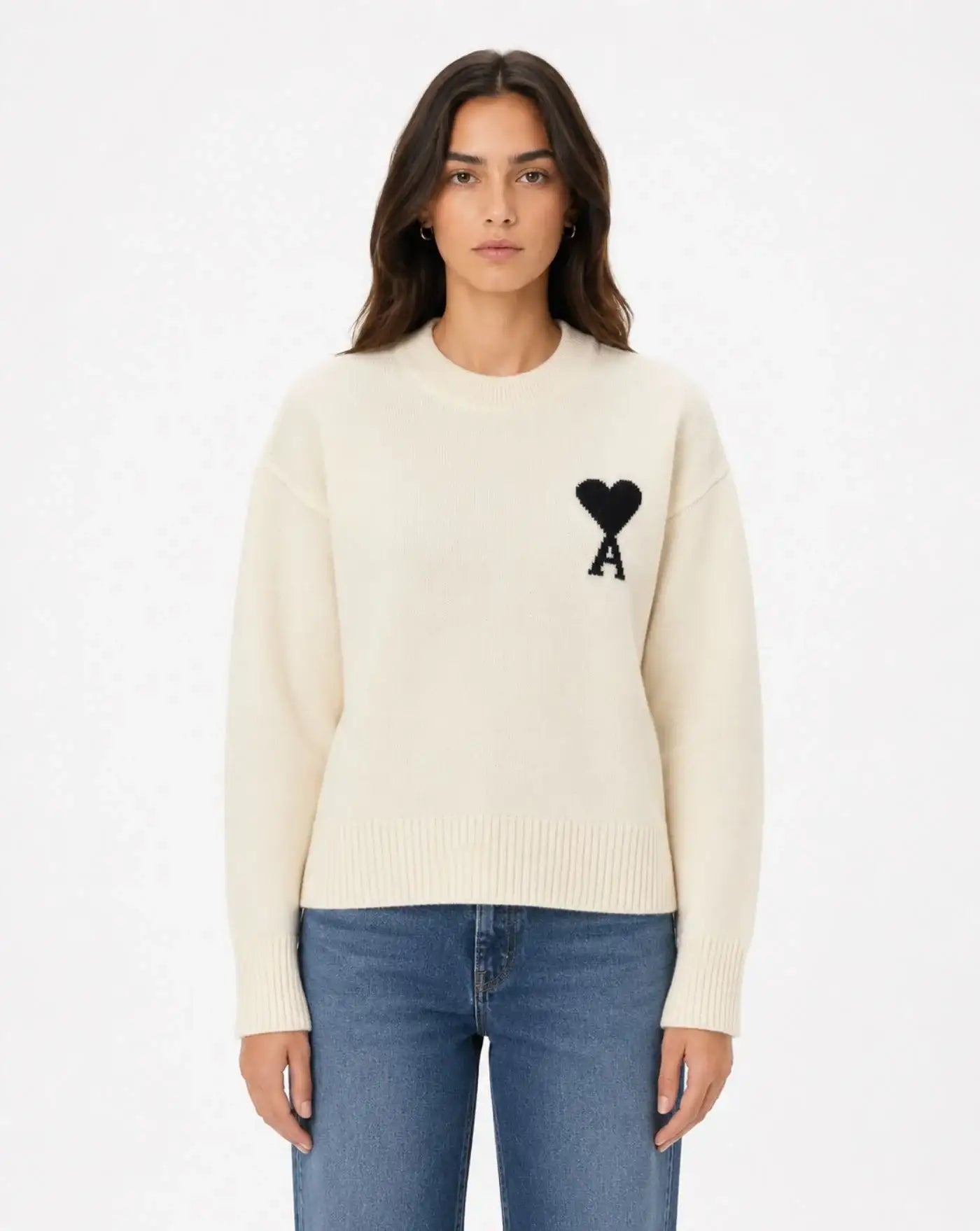 Jersey Ami Paris Crewneck Quota UKS838 018 151 OFFWHITE/BLACK AMI PARIS