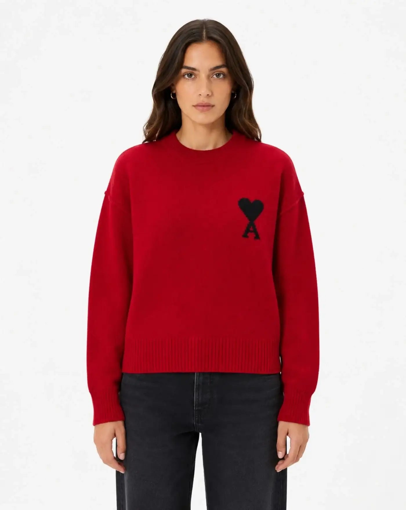 Jersey Ami Paris Crewneck Quota UKS838018 A252 RUBYRED/BLACK AMI PARIS