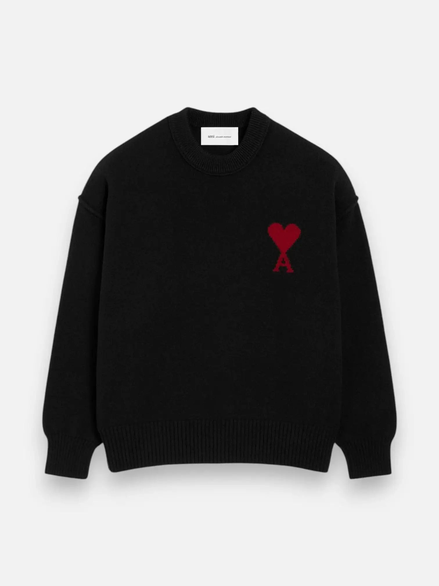 Jersey Ami Paris de lana negra UKS838 018 009 BLACK/RED AMI PARIS