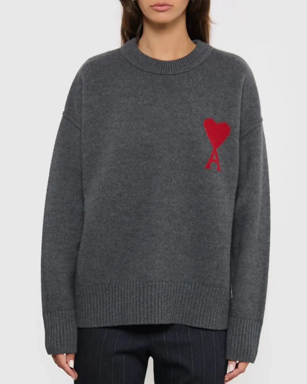 Jersey Ami Paris UKS838 018 A273 HEATHER ASH GREY/BLACK AMI PARIS