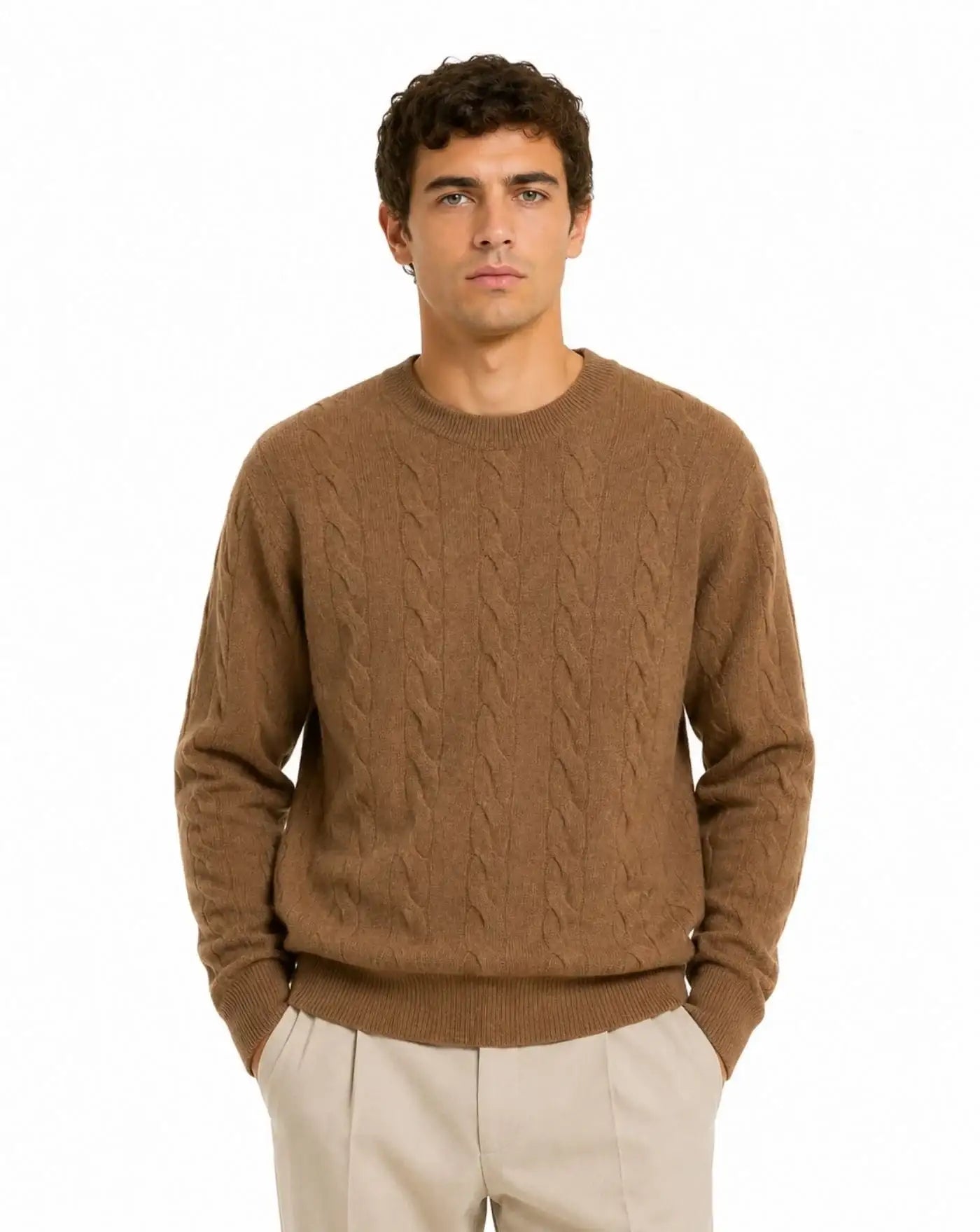 Jersey Ami Paris Crewneck Sweater with Tonal Ami de Coeur UKS880 KN0189 280 CAMEL AMI PARIS