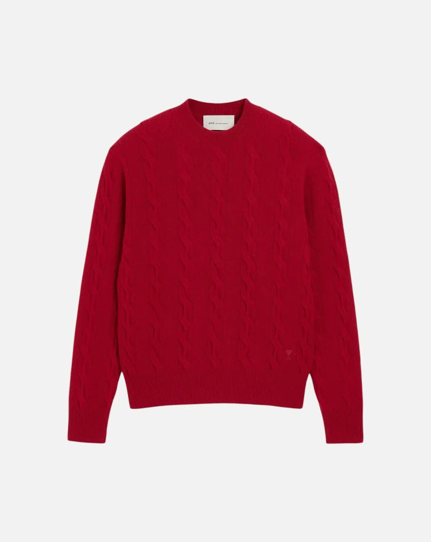 Jersey Ami Paris Crewneck Sweater with Tonal Ami de Coeur UKS880 KN0189 A186 RUBY RED AMI PARIS