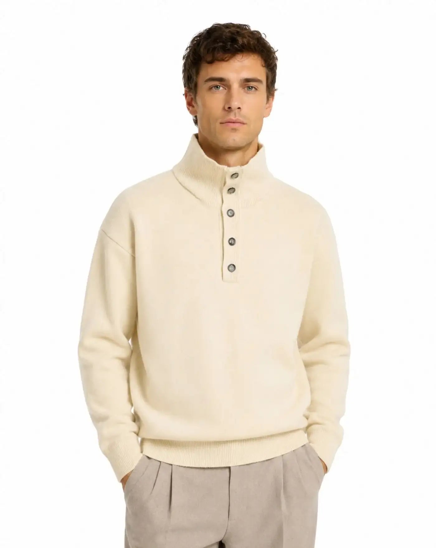 Jersey Ami Paris High Buttoned Collar Sweater UKS885 KN0192 185 IVORY AMI PARIS