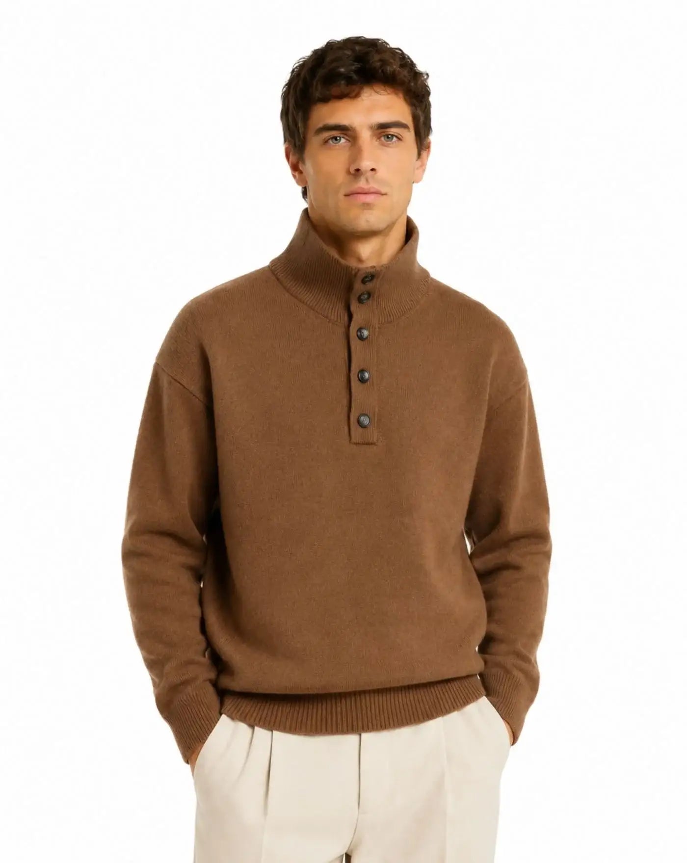 Jersey Ami Paris High Buttoned Collar Sweater UKS885 KN0192 280 CAMEL AMI PARIS