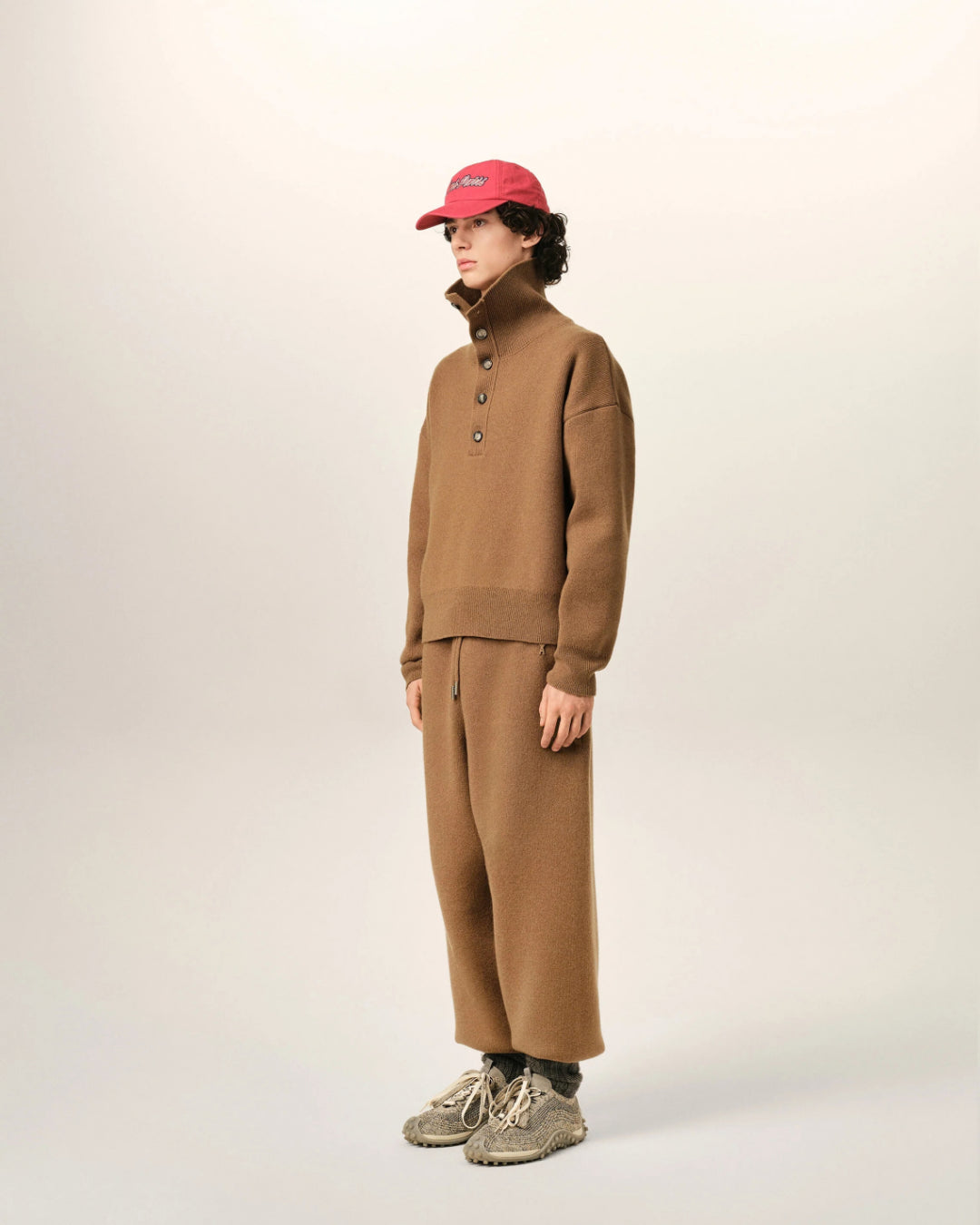 Jersey Ami Paris High Buttoned Collar Sweater UKS885 KN0192 280 CAMEL AMI PARIS