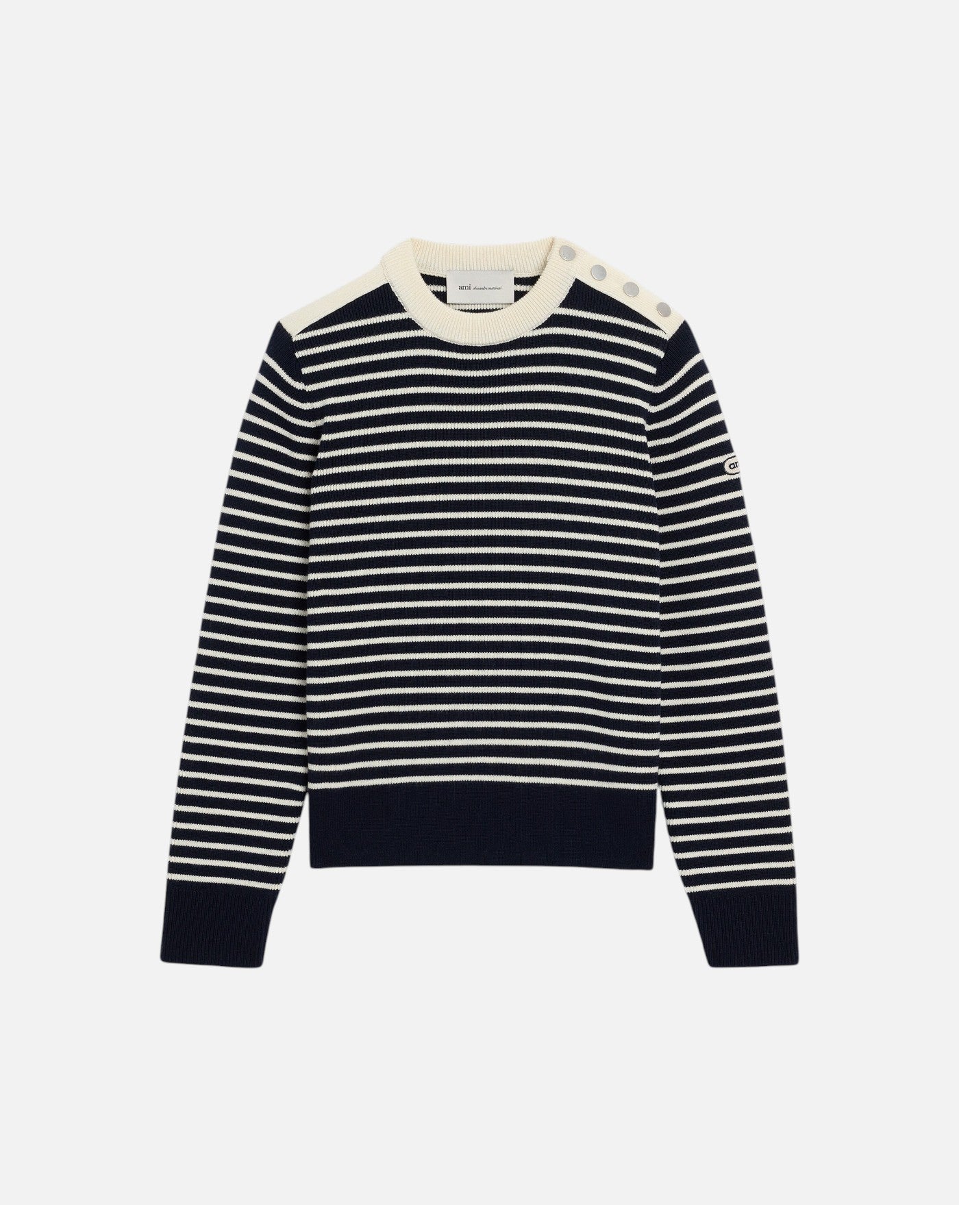 Jersey Ami Paris Striped Crewneck Sweater UKS891 KN0200 A319 NAVY/IVORY AMI PARIS