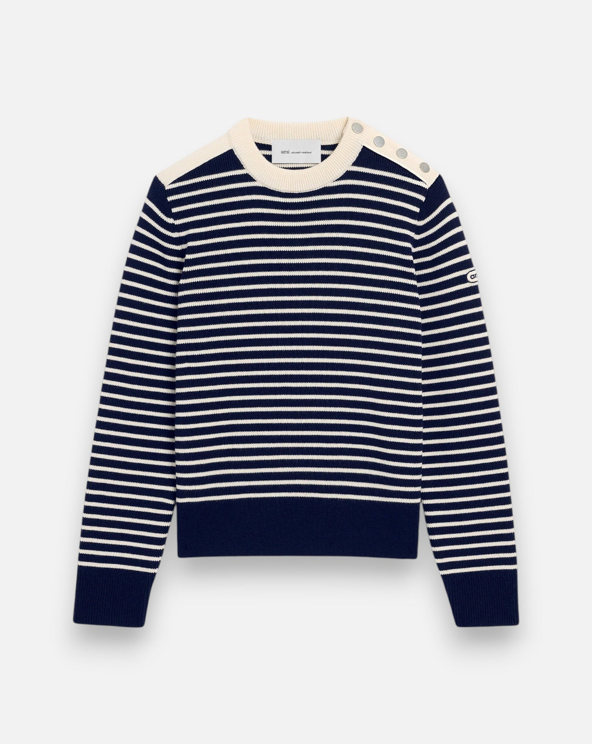 Jersey Ami Paris Striped Crewneck Sweater UKS891 KN0200 A319 NAVY/IVORY AMI PARIS