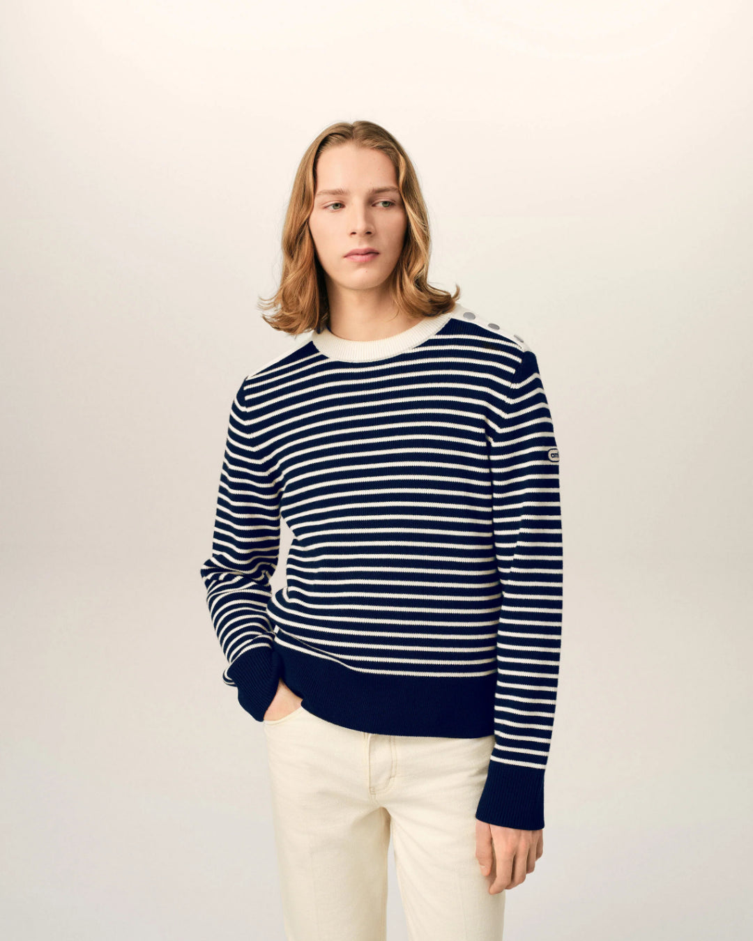 Jersey Ami Paris Striped Crewneck Sweater UKS891 KN0200 A319 NAVY/IVORY AMI PARIS