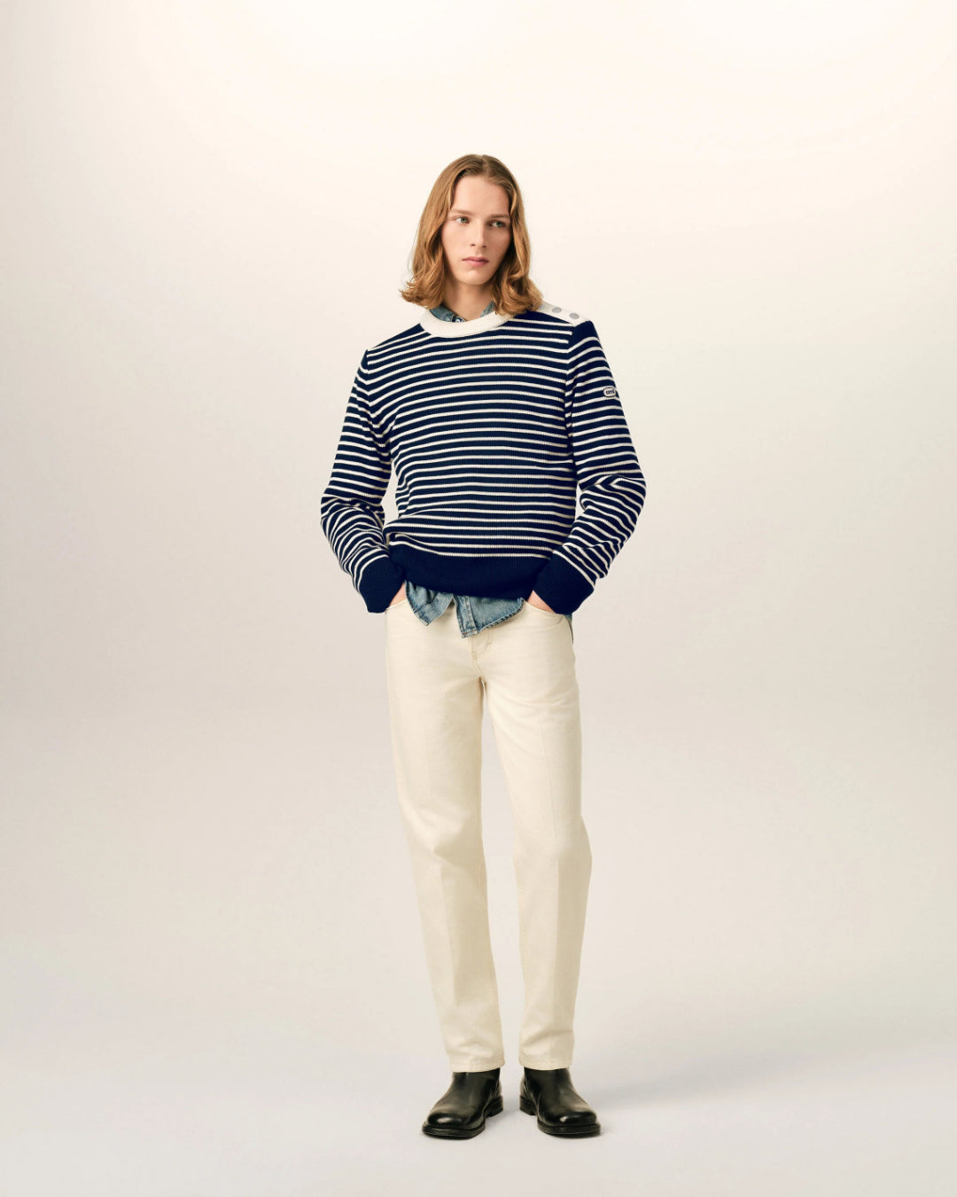 Jersey Ami Paris Striped Crewneck Sweater UKS891 KN0200 A319 NAVY/IVORY AMI PARIS