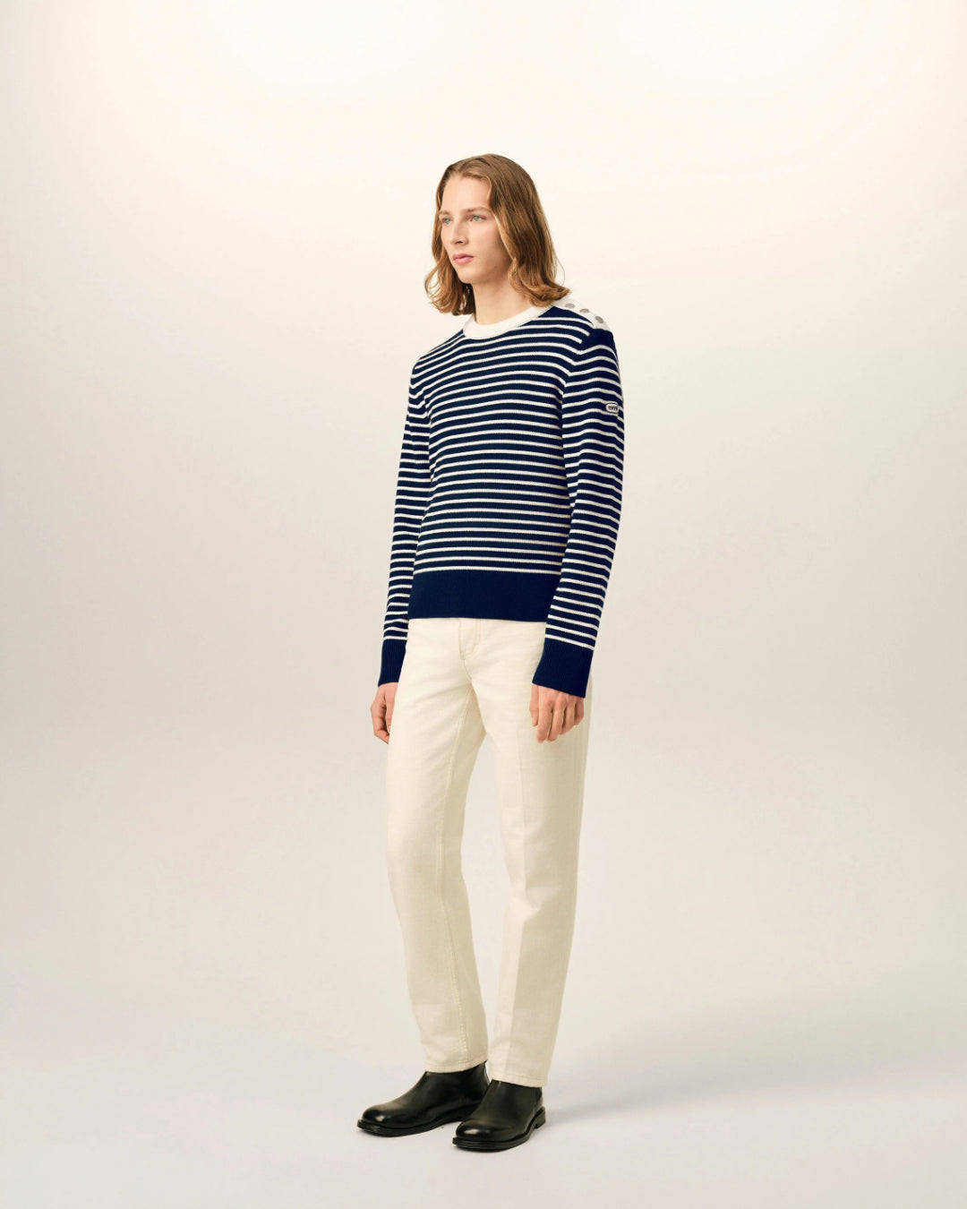 Jersey Ami Paris Striped Crewneck Sweater UKS891 KN0200 A319 NAVY/IVORY AMI PARIS