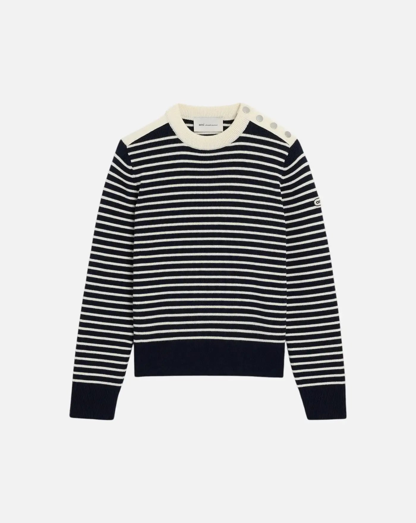 Jersey Ami Paris Striped Crewneck Sweater UKS891 KN0200 A319 NAVY/IVORY AMI PARIS