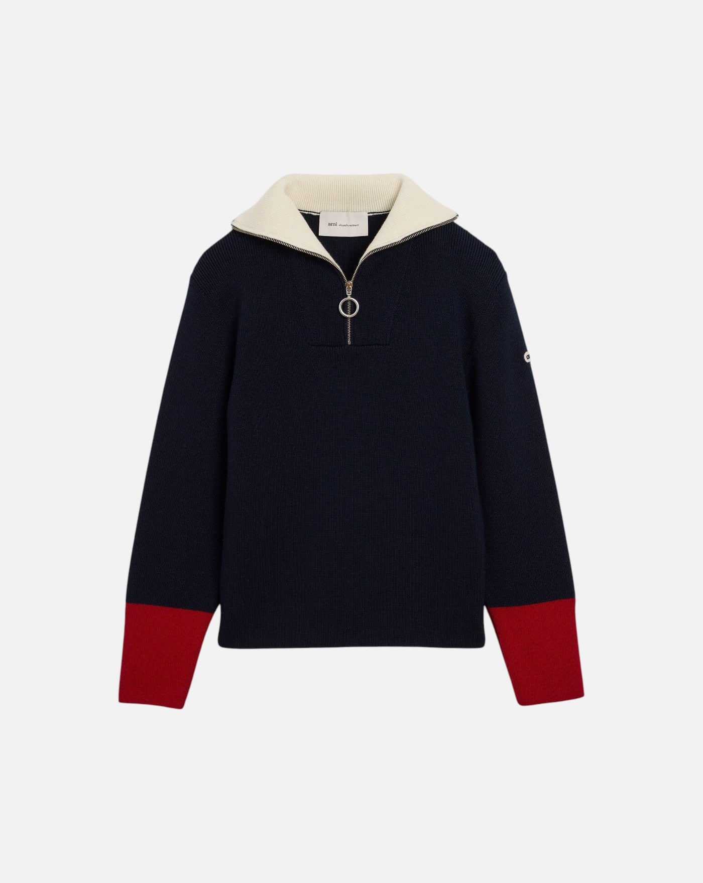 Jersey Ami Paris Zipped Collar Sweater UKS901 KN0199 410 NAVY AMI PARIS