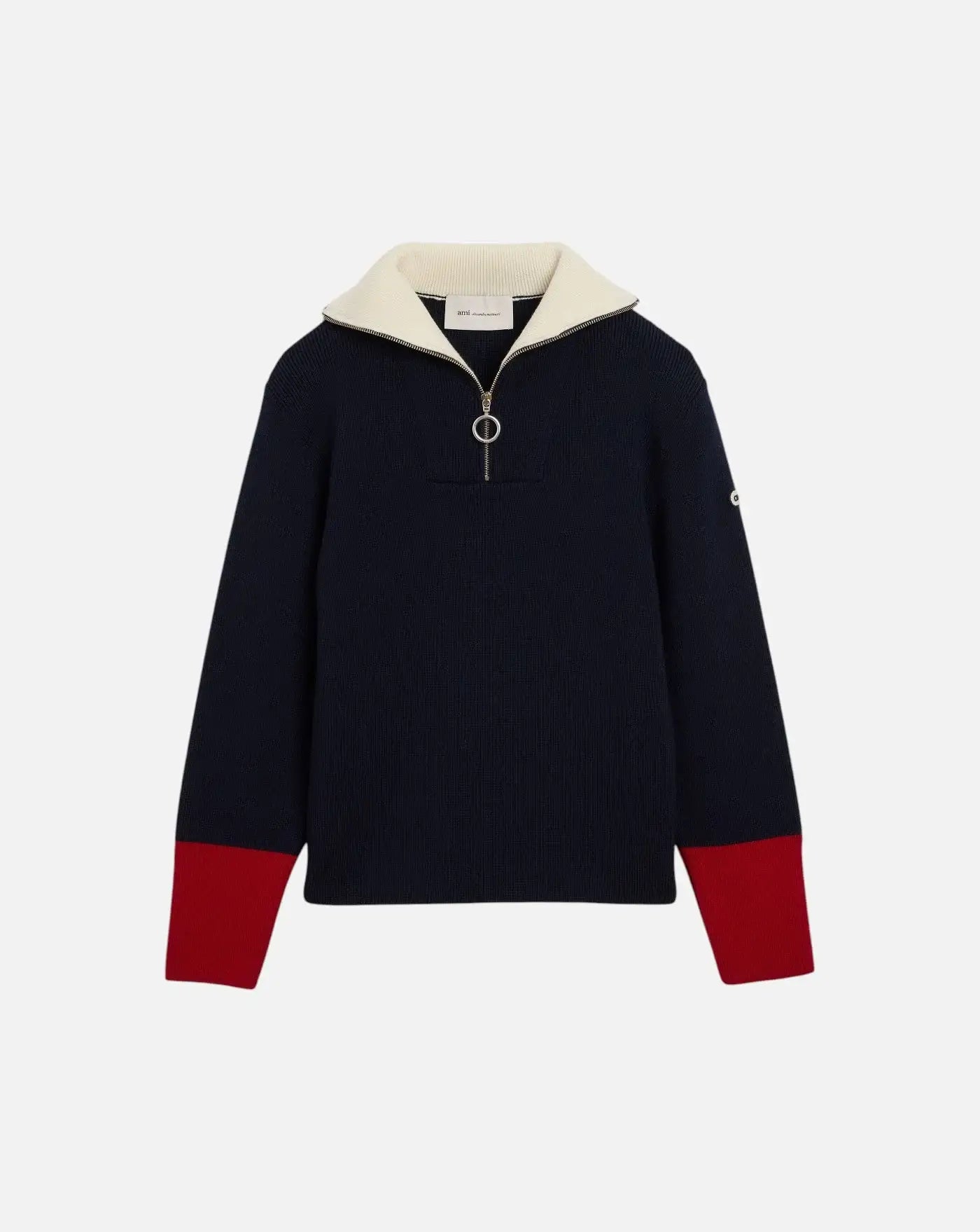 Jersey Ami Paris Zipped Collar Sweater UKS901 KN0199 410 NAVY AMI PARIS