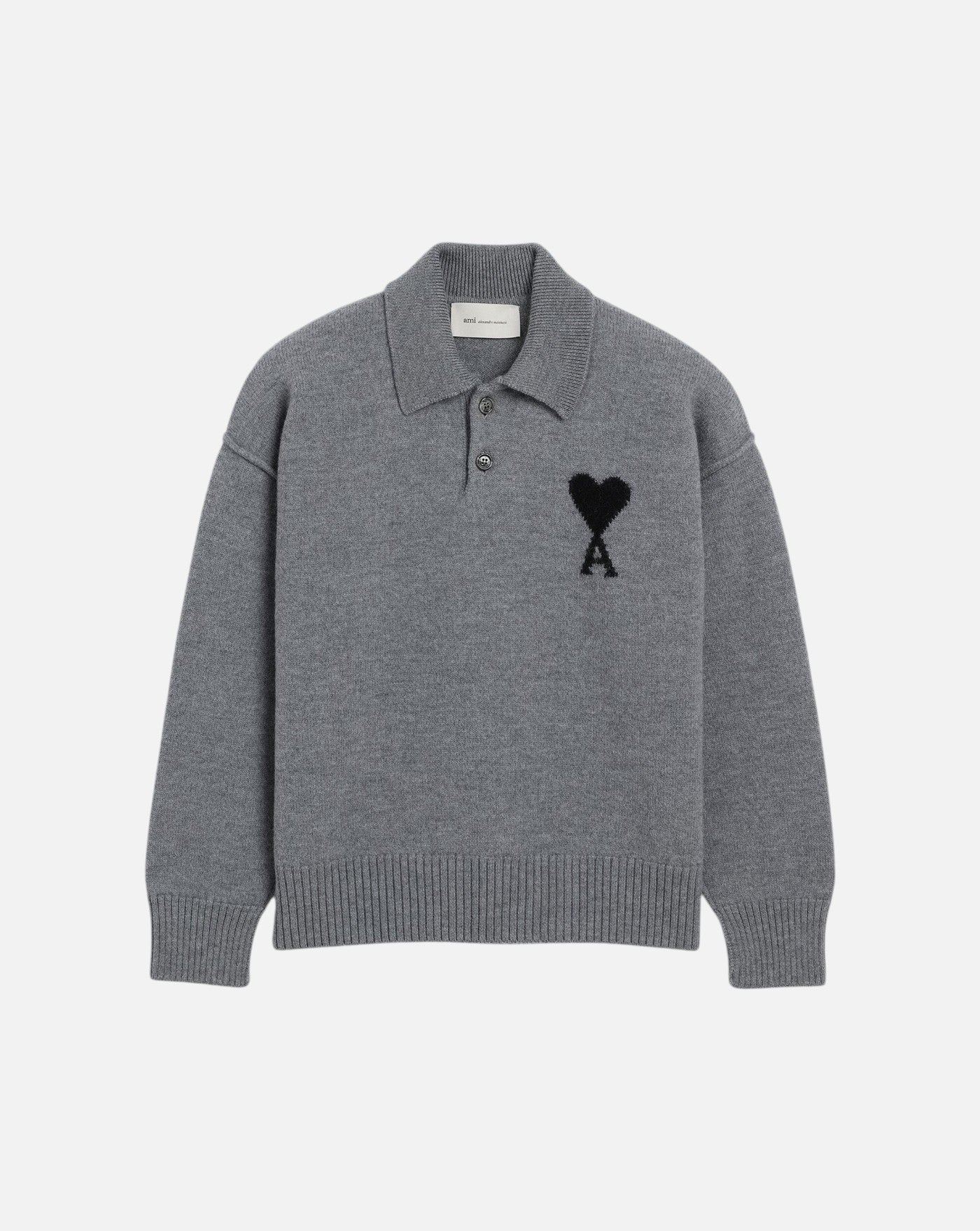 Polo Ami Paris Quota Sweater with Contrasted Ami de Coeur UPL409 018 A273 HEATHER ASH GREY/BLACK AMI PARIS
