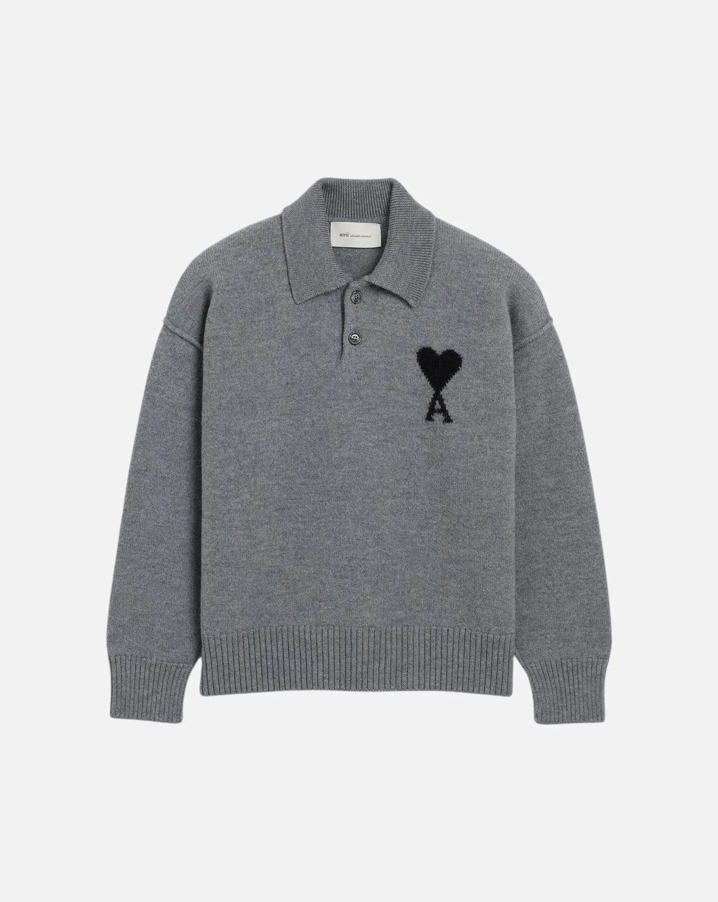 Polo Ami Paris Quota Sweater with Contrasted Ami de Coeur UPL409 018 A273 HEATHER ASH GREY/BLACK AMI PARIS