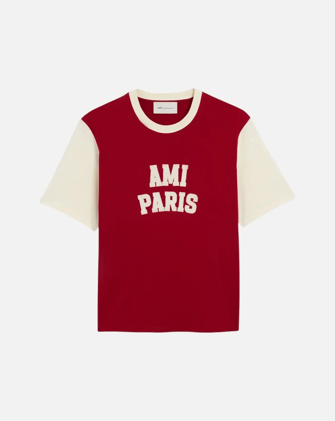 Camiseta Ami Paris Felt Embroidery<BR/> UTS418 JE0272 A202 RUBY RED/IVORY AMI PARIS