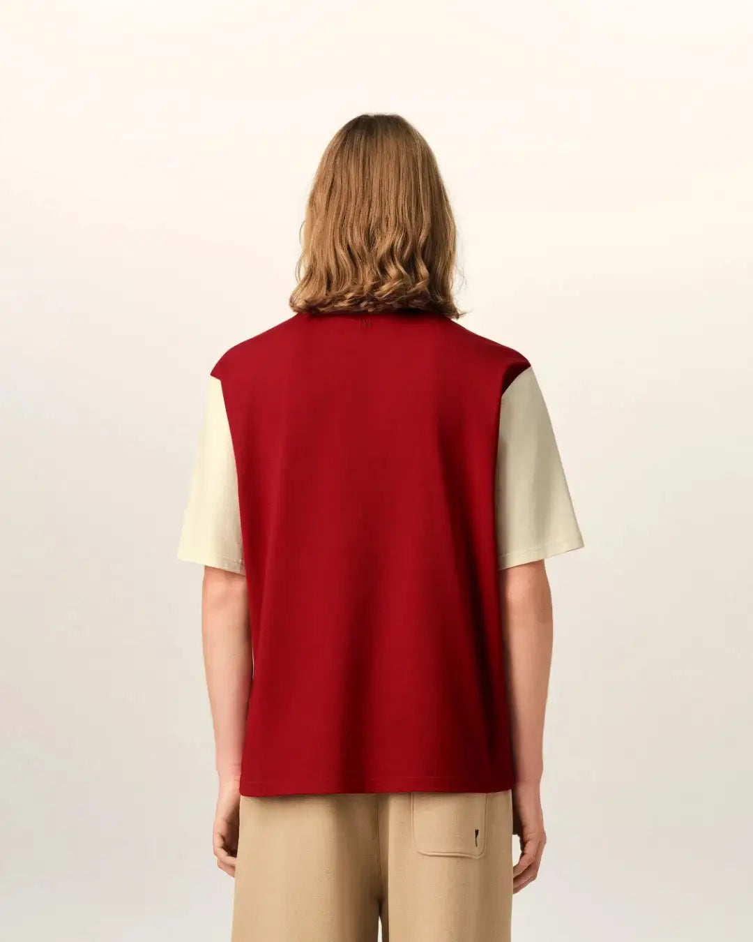 Camiseta Ami Paris Felt Embroidery<BR/> UTS418 JE0272 A202 RUBY RED/IVORY AMI PARIS