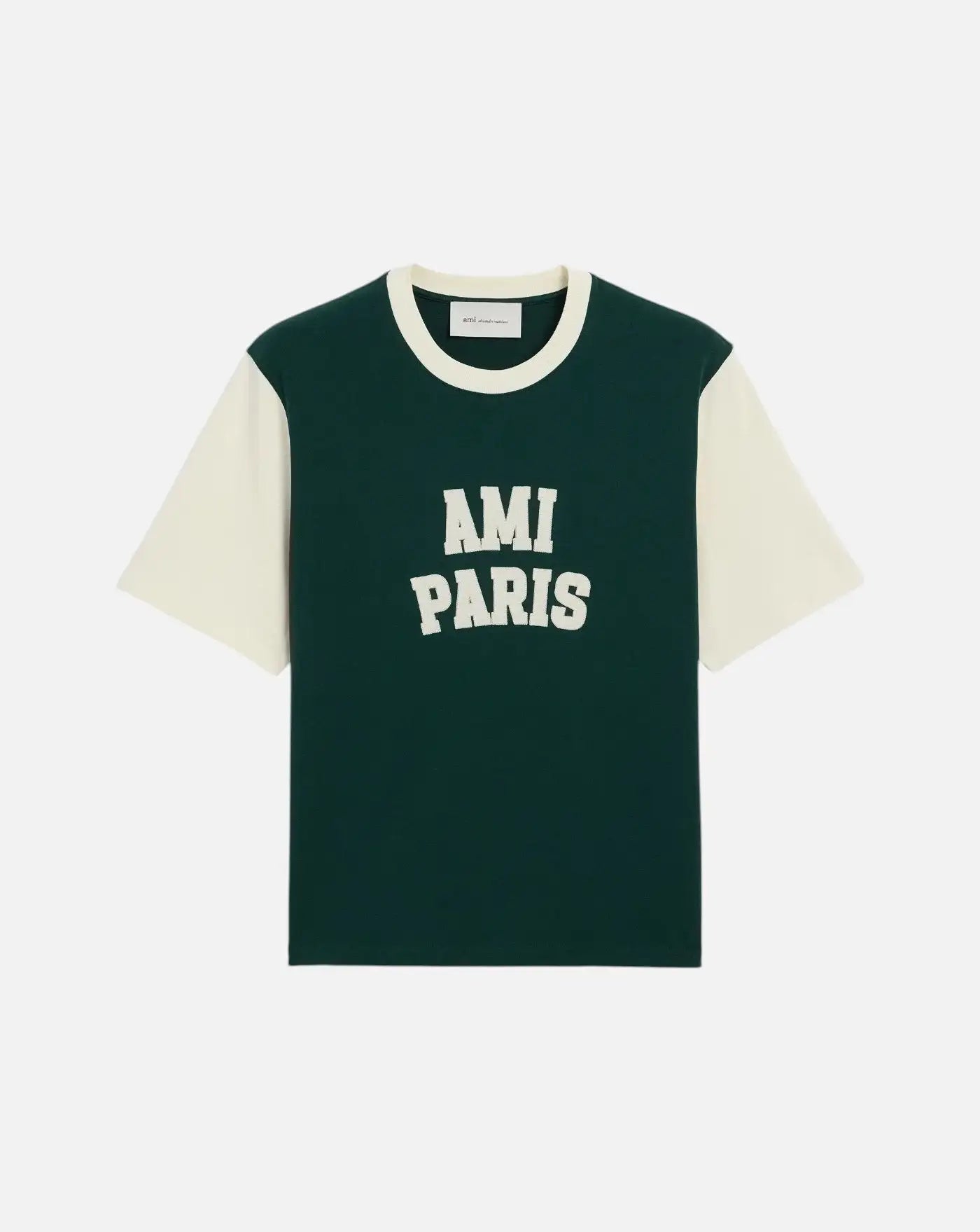 Camiseta Ami Paris Felt Embroidery<BR/> UTS418 JE0272 A244 BOTTLE GREEN/IVORY AMI PARIS
