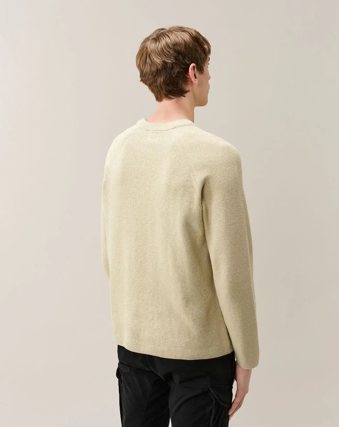 Jersey C.P. Company Waffle Knit Cotton Lens Crewneck Sweater<BR/> 21CMKN057A110754A 120 C.P. COMPANY