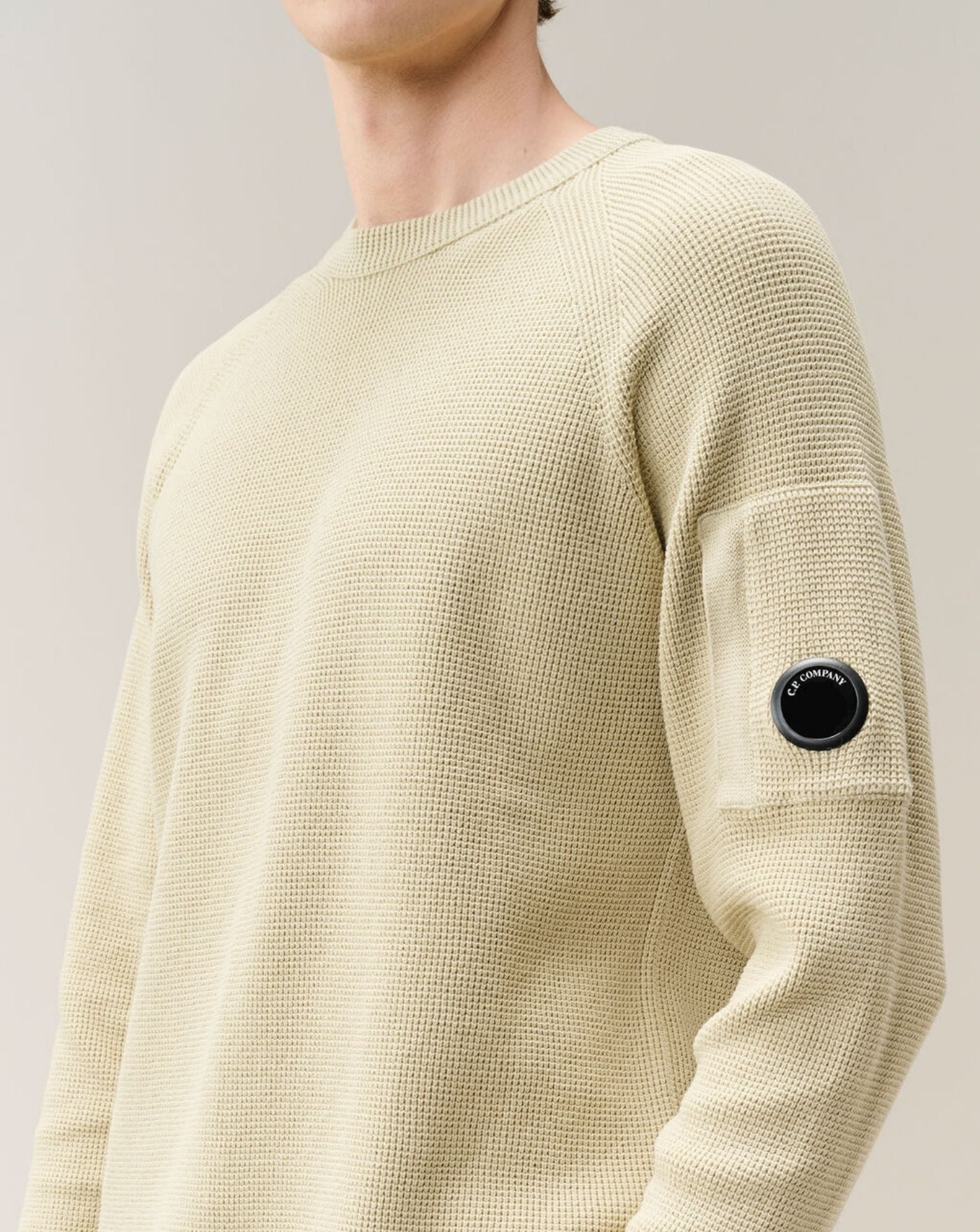 Jersey C.P. Company Waffle Knit Cotton Lens Crewneck Sweater<BR/> 21CMKN057A110754A 120 C.P. COMPANY