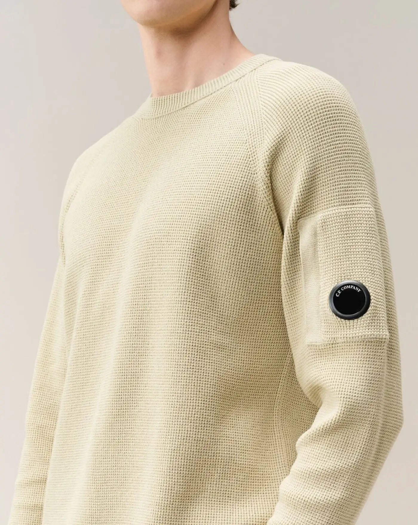 Jersey C.P. Company Waffle Knit Cotton Lens Crewneck Sweater<BR/> 21CMKN057A110754A 120 C.P. COMPANY