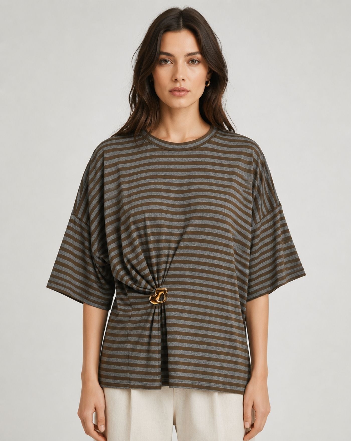 Camiseta Essentiel Antwerp Kriss Striped T-Shirt W Brooch KRISS K1KM ESSENTIEL ANTWERP