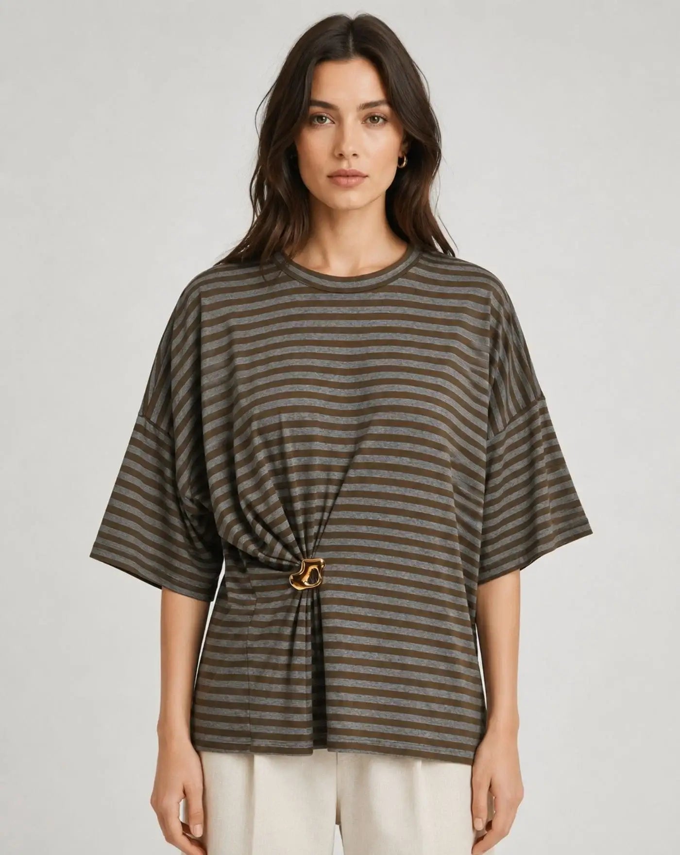 Camiseta Essentiel Antwerp Kriss Striped T-Shirt W Brooch KRISS K1KM ESSENTIEL ANTWERP