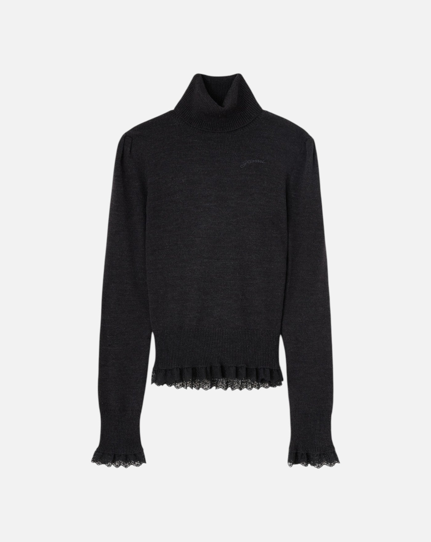 Jersey Ganni Merino Turtleneck W Lace Details A1150062 252 GANNI