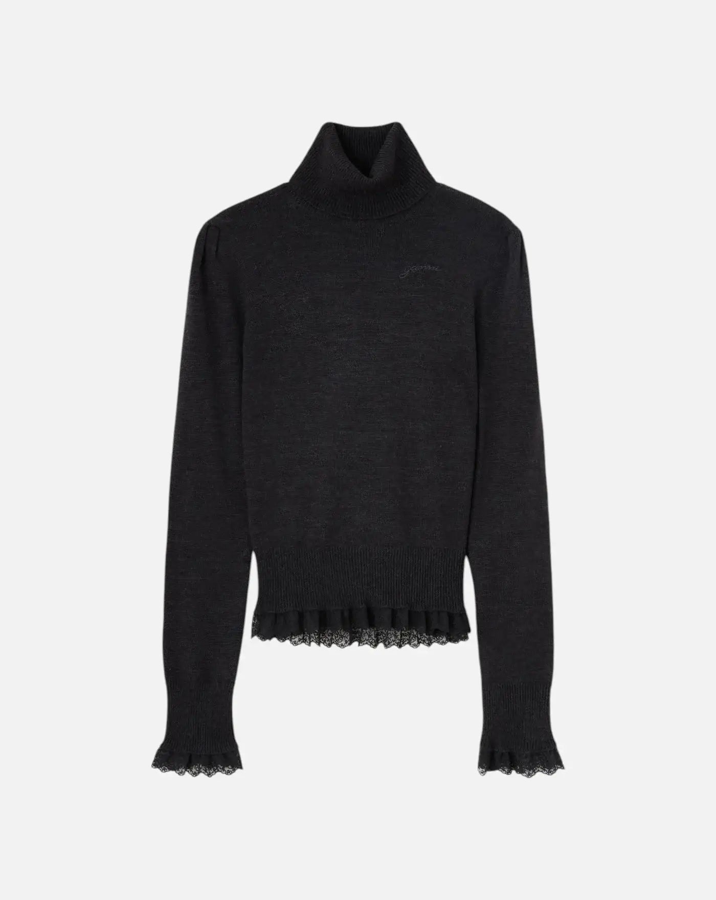 Jersey Ganni Merino Turtleneck W Lace Details A1150062 252 GANNI
