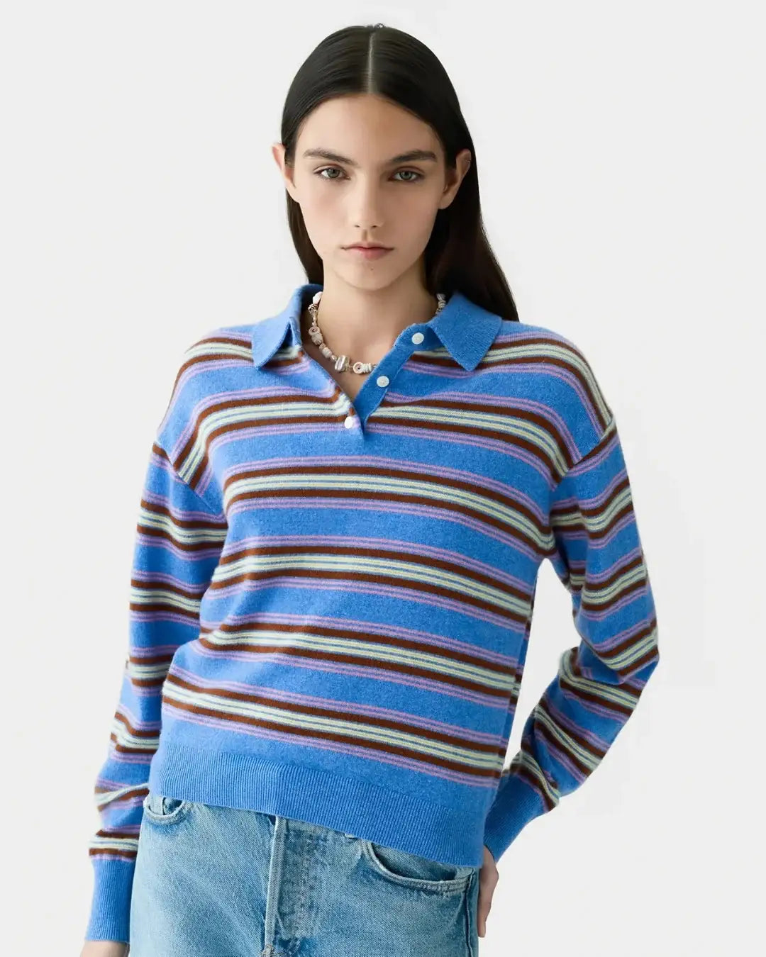 Jersey Collegiate Stripe Polo W43810JL DLFBLCO GUEST IN RESIDENCE